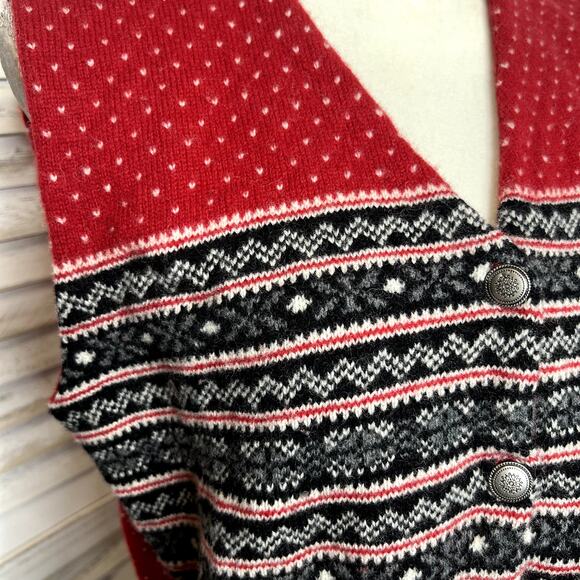 EDDIE BAUER VINTAGE Women's Nordic Fair Isle Sweater Vest Lambswool Red Gray Med - Picture 12 of 14